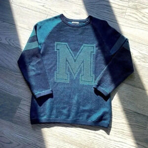 Zara girls textured knit sweater M initial dark green & navy size 11-12 yo NWOT